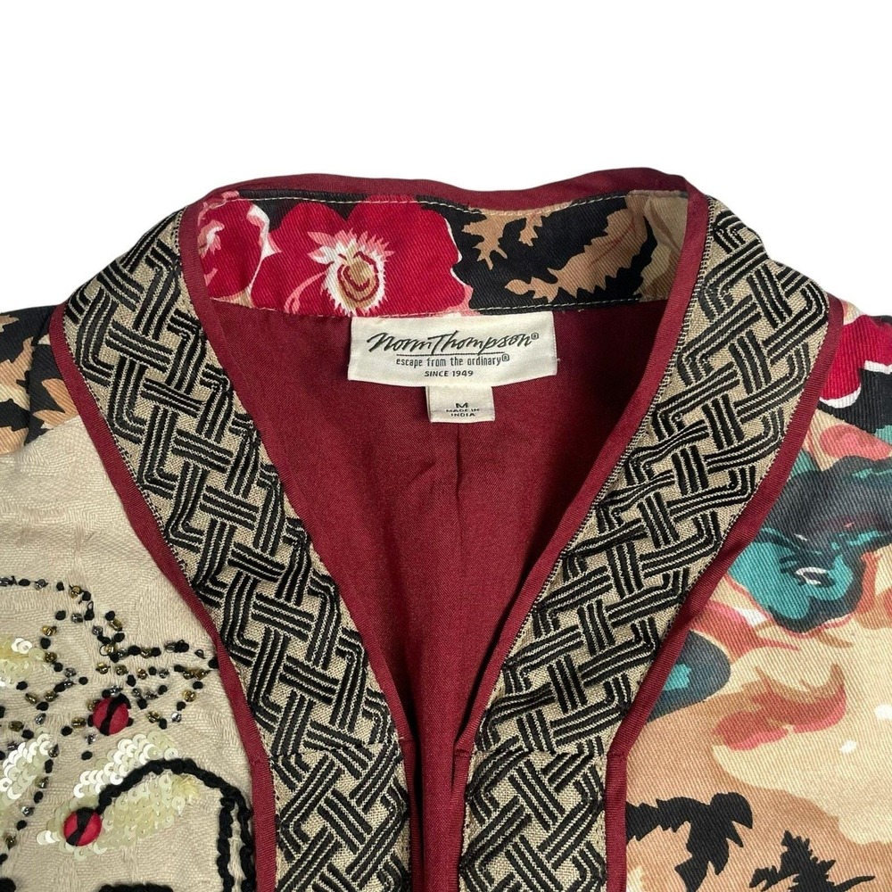 Vintage Norm Thompson Cream Embroidered Tang Jacket M Mandarin Asian Inspired - Picture 2 of 9
